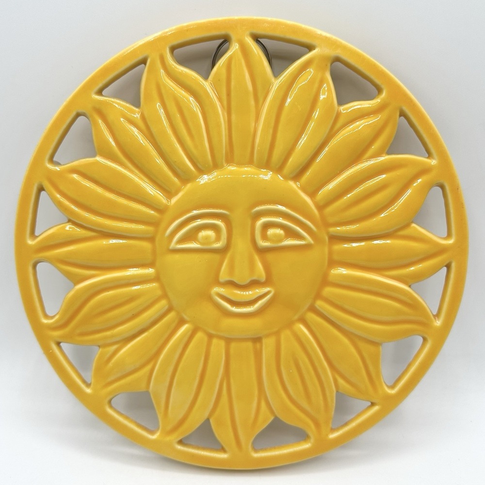 Sun Tangerine Sunface Sunflower Trivet Enameled Cast Iron Wall Decor ODI 2006 - Picture 2 of 6